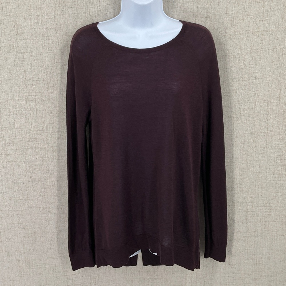 Ann Taylor Sweater Womens M Burgundy Merino Wool Blend Split Back Minimalist